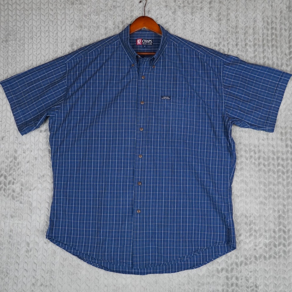 Chaps Ralph Lauren Shirt Mens Extra Large Blue Grid Plaid Short Sleeve